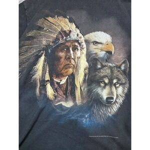 Vintage 1993 3D Emblem Native American Eagle Wolf T-Shirt Large Made in USA